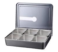 Muzrunq Station de garniture pour pizza, station de condiments en acier inoxydable, 6 grilles, boîte d'assaisonnement amovible avec couvercles et cuillères pour cafétéria, hôtel, cuisine