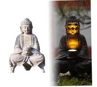 Muzrunq Statue de Bouddha en résine pour l'extérieur, Statue de Jardin Zen avec lumières solaires, méditation, décoration Bouddha Spirituel Fengshui pour Jardin et Cour