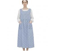 Muzrunq Tablier à carreaux, joli tablier de jardinage en coton avec poche, taille, avec fentes des deux côtés pour femme, plaid bleu, mignon, jardinage