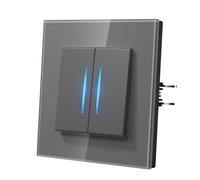 MVAVA Interrupteur Mural avec Griffes, Verre Interrupteur Connecté, Modern Interrupteur Avec Voyant Lumineux,Facile à Installer, 2 Gang 1 Way,Gris, 86mm