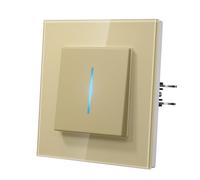 MVAVA Interrupteur Mural avec Griffes, Verre Interrupteur Connecté, Modern Interrupteur Avec Voyant Lumineux,Facile à Installer, 1 Gang 2 Way,Or, 86mm