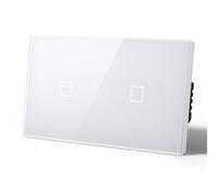 MVAVA Interrupteur Tactile Connecté Intelligent, WiFi Interrupteur de Verre Compatible avec Alexa/Google Home, Ligne neutre nécessite, 157MM, 1 Gang 1 Way +1 Gang 1 Way, Blanc