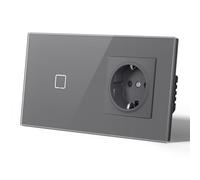 MVAVA Interrupteur Tactile Connecté Intelligent, WiFi Interrupteur de Verre Compatible avec Alexa/Google Home, Ligne neutre nécessite, 157MM, 1 Gang 1 Way avec Prise, Gris