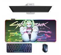 MVCRINVT Cyberpunk Tapis de souris Anime RVB : Edgerunners avec 14 modes d'éclairage, grande taille en caoutchouc 400 mm x 900 mm x 4 mm et 300 mm x 700 mm x 4 mm, forme rectangulaire, Plug & Play