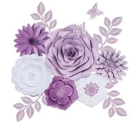 Mverse Lot de 14 bouquets de fleurs artificielles géantes en papier 3D faites à la main avec feuilles et papillons, décoration élégante pour chambre d'enfant, toile de fond de fête, décoration de fête