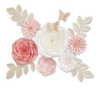 Mverse Lot de 14 décorations murales en Papier Faites à la Main avec Feuilles et Papillons, décoration élégante pour Chambre d'enfant, Mariage et fête prénatale, Rose et Blanc, Couleurs Pastel