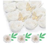 Mverse Lot de 18 petites fleurs en papier pour loisirs créatifs, rose en papier pour casquette de remise de diplôme, décoration de boîte d'ombre, confettis de table de fête (blanc)