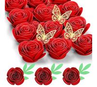 Mverse Lot de 18 petites roses en papier pour travaux manuels, casquette de remise de diplôme, décoration de boîte d'ombre (rouge)