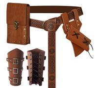 MVFEUIJ Accessoires de chevalier médiéval, ensemble de nécromancien d'Halloween, pochette de ceinture en cuir, accessoires de costume steampunk, marron, taille unique