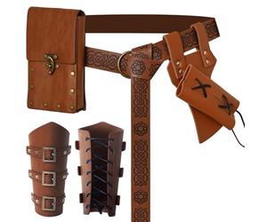 MVFEUIJ Accessoires de chevalier médiéval, ensemble de nécromancien d'Halloween, pochette de ceinture en cuir, accessoires de costume steampunk, marron, taille unique