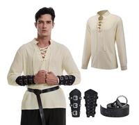 MVFEUIJ Ensemble de costumes médiévaux pour homme, costume de renaissance pour homme, avec ceinture, accessoires pour la protection du poignet, 5 ensembles pour cosplay, magiciens, Halloween (noir