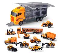 Mvi 12 Pieces/Ensemble Mini Voiture En Alliage Moule Sous Pression 2in1 Modele Ingenierie Jouet Vehicules Transporteur Camion Avec