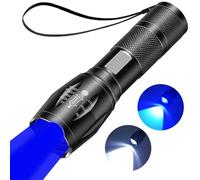 MVIOCS Lampe de poche bleue rechargeable 2 en 1 super lumineuse avec zoom 2000 lumens avec combinaison de lumière blanche et bleue, lampe de poche étanche pour la pêche, les cartes et les cartes