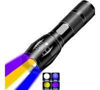 MVIOCS Lampe de poche multifonction rechargeable 4 en 1 - Lumière noire - Lampe de poche UV pour observation - Lumière UV - Lumière bleue, lumière blanche et lumière jaune