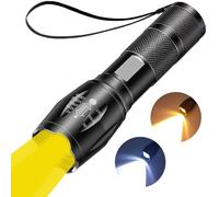 MVIOCS Lampe de poche rechargeable 2 en 1 jaune, super lumineuse zoomable 2000 lumens avec combinaison de lumière blanche et jaune, lampe de poche jaune étanche, offrant une meilleure visibilité