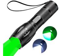 MVIOCS Lampe de poche verte rechargeable 2 en 1, super lumineuse, zoomable, 2000 lumens, avec combinaison de lumière blanche et verte, lampe torche étanche pour observation de nuit