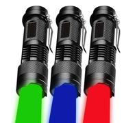 MVIOCS Lot de 3 lampes de poche LED rouge, vert, bleu, zoomable, étanche, puissantes et lumineuses pour détecteur, aviation, astronomie, vision nocturne