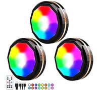 MVIOCS Lot de 3 lumières LED RVB à 16 couleurs avec télécommande, rechargeable par USB avec minuterie, éclairage sous armoire à coller pour cuisine, escaliers, vitrine (noir et doré)