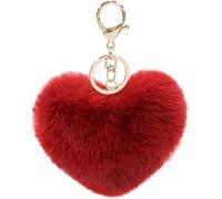 MVKZFE Amour Cœur Fausse Fourrure Pom Pom Porte-clés Sac Accessoires Boule Duveteuse Moelleuse Porte-clés Sac à Dos Breloques pour Femmes Filles - Rouge Bordeaux