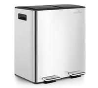 mVm Poubelle Cuisine Tri Sélectif 40L,2 x 20 L,2 Compartiments,Acier Inoxydable,Poubelle à Pédale avec Seau Intérieur,Couvercles, Poignées, Fermeture en Douceur,Hermétique Argent