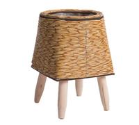 MVOSJFIE Vintage Imitation Rotin Tissé Étagère à Fleurs Jardinières Panier de Rangement Fait à la Main avec Pieds en Bois Support de Pot de Plante, C