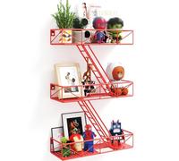 MVPSONAG Étagère de secours - Étagère murale rouge à 3 niveaux avec panier de rangement mural, étagères décoratives en métal New York pour chambre à coucher