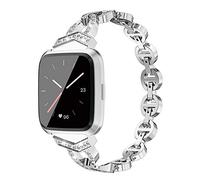 MVRYCE Bracelet Versa 2, Bracelet Intelligent Bling Strass Bracelet de Remplacement de Démontage en Acier Inoxydable Mince Compatible pour Fitbit Versa/Versa 2/Versa Lite (Argent)