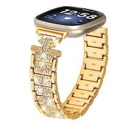 MVRYCE Compatible avec Sense 2 Bling Band, Montre en Acier Inoxydable Bling Strass Bracelet de Remplacement Bandes Réglables pour Fit bit Versa 3/Sense/Versa 4/Sense 2 (Doré)