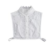 MWAHJU Lot de 2 faux chemisiers blancs à col montant, volants et dentelle florale amovible, for pull Pour Femme(White)