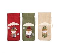 MWAHJU Lot de 3 Housses Bouteille vin Rouge Champagne Noël, Sac en Lin, Ensemble Bouteilles Table, Habillage pour FêTe