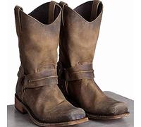 MWbetsy Les Hommes de l'Ouest Santiags Vintage tête carrée Chevalier Boot Haut Aide Punk Rock Style Gothique Mi-Mollet Bottes Chasse d'hiver Randonnée Trekking,Marron,48
