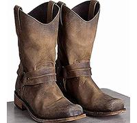 MWbetsy Les Hommes de l'Ouest Santiags Vintage tête carrée Chevalier Boot Haut Aide Punk Rock Style Gothique Mi-Mollet Bottes Chasse d'hiver Randonnée Trekking,Marron,44