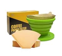 MWCEKDMUG Ensemble De Filtre À Café Portable En Silicone Avec 100 Filtres En Papier, Pliable, Réutilisable, Portable, Parfait For Une Utilisation En Extérieur, 1 À 4 Tasses(Green Set)