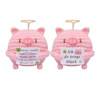 Mwmoeen Lot de 2 mini cochons tricotés Pocket Hug | Laine à tricoter créative, cochon porte-bonheur, bonne amélioration, meilleure amie, petits cadeaux pour femmes