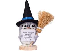 Mwmoeen Pomme de terre positive pour Halloween, cadeaux de potate positive, poupée créative en laine à tricoter, avec chapeau de sorcière, balai et carte positive, cadeau d'adieu pour collègues (H15)