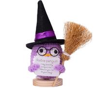 Mwmoeen Pomme de terre positive pour Halloween, cadeaux de potate positive, poupée créative en laine à tricoter, avec chapeau de sorcière, balai et carte positive, cadeau d'adieu pour collègues (H26)