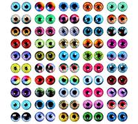 MWOOT 100 Pcs 12MM Yeux Verre Cabochon, Glass Cabochon Eyes Dragon Eyes, 50 Style Coloré Chat Hibou Oiseau Humain Imprimé Verre Yeux pour DIY Scrapbooking Fabrication Bijoux Poupee Crafts Projets