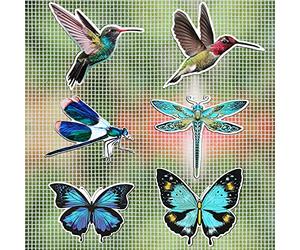 MWOOT 12 Pièce Porte Moustiquaire Décoratif Screen Magnets Decal,Libellule Papillon Colibri Aimant DéCoratif Double Face Pour éCran,Vivid Screen Magnet Enfant Animaux Domestiques Protection (6 Style)