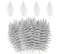 MWOOT 16 PCS Fausses Feuilles de Fougère de Noël, Feuilles Artificielles à Paillettes Argent, Fausses Branches de Plantes pour Guirlande Arbre de Noël Table Fêtes de Mariage Maison Jardin Décoration