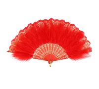 MWOOT 1920s Éventail Plume, Fleur Brodée Éventail Pliant Plume, Marabou Folding Handheld Feather Fan, Vintage Ventilateur Plume pour Halloween Dansant Show Tea Party Costume Décoration - Rouge