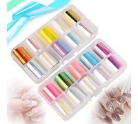 MWOOT 20 Rouleaux Nail Broken Glass Foils Nail Art Mirror Stickers,Holographique Ongles Morceaux de Verre Papier Autocollant D'ongle for Nails Glitter Stencil Decal DIY Manicure (2.5cm x 50cm)