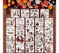 MWOOT 24 Pièces Halloween Thème Pochoir Paint Stencils Set, Réutilisable Dessin Peinture avec Fantôme Citrouille Design, Bricolage Pochoirs Accessoire pour DIY Mur Bois Fête Décoration (15x15cm)