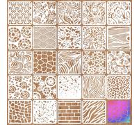 MWOOT 24 Pièces Pochoirs de Peinture Texture, Mixte Pochoirs de Peinture Géométriques Réutilisables, Pochoir de Dessin Superposition pour DIY Scrapbooking Bois Meubles Mur Toile Décor 10x10cm