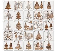 MWOOT 25 Pièces Pochoir de Noël pour Peinture sur Bois, Réutilisable Christmas Tree Paint Stencils Kit, Bricolage Dessin Pochoirs pour DIY Cartes Cadeaux, Toile, Tissu, Fête Décoration (10.2x10.2cm)