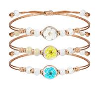MWOOT 3 pièces Bracelet Fait Main en Avec Fleurs Séchées Pressées, Charmes de Fleur de Narcisse Sous Verre, Bijoux Floraux Pour Femmes et Filles