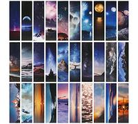 MWOOT 30 Pièces Ciel étoilé Romantique Marque-Pages en Papier,Signets de Univers Galaxie, Planète Clip de Page Bookmarks pour Fournitures de Lecture (15x4cm,30 styles)