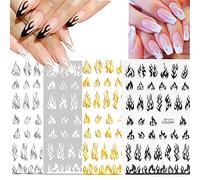 MWOOT 4 Feuilles Flamme Nail Stickers Autocollants Ongles, Auto-Adhésif Flamme de Feu 3D Autocollant D'art D'ongle,Nail Art Décalcomanies pour Décoration Ongles Bricolage