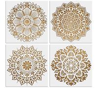 MWOOT 4 Pièces Grande Mandala Pochoir Stencils Kit, DIY Réutilisable Dessin Peinture Pochoirs, Géométrique Large Mandala Dot Painting Template pour Murale Bois Tuile Tissu Décoration (30x30CM)
