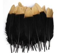 MWOOT 40pcs Plumes Noir Naturelles avec Une Pointe trempée dans l'or, Plumes d'oie de l'artisanat pour Christmas, Fete Mariage décoration de Boucles d'oreilles, capteurs de rêves Bricolage,Chapeaux