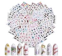MWOOT 48 Feuilles 3D Autocollants pour Ongles,Nail Art Autocollants de Transfert d'eau D'Ongles Décalcomanies avec Fleurs Papillon Animal Attrapeur de rêves per Décoration Ongles Bricolage